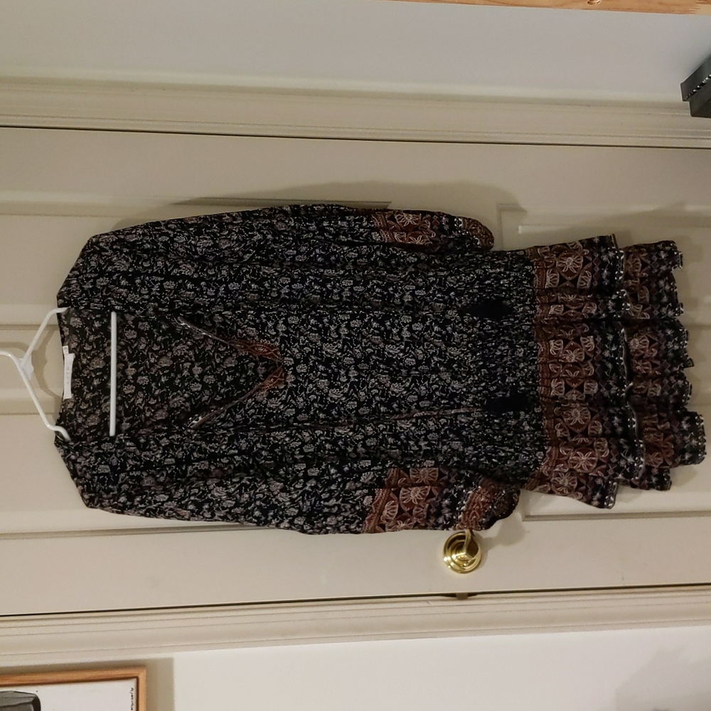 ASTR ruched waist, blouse top mini dress with tiered flouncy skirt. Size L